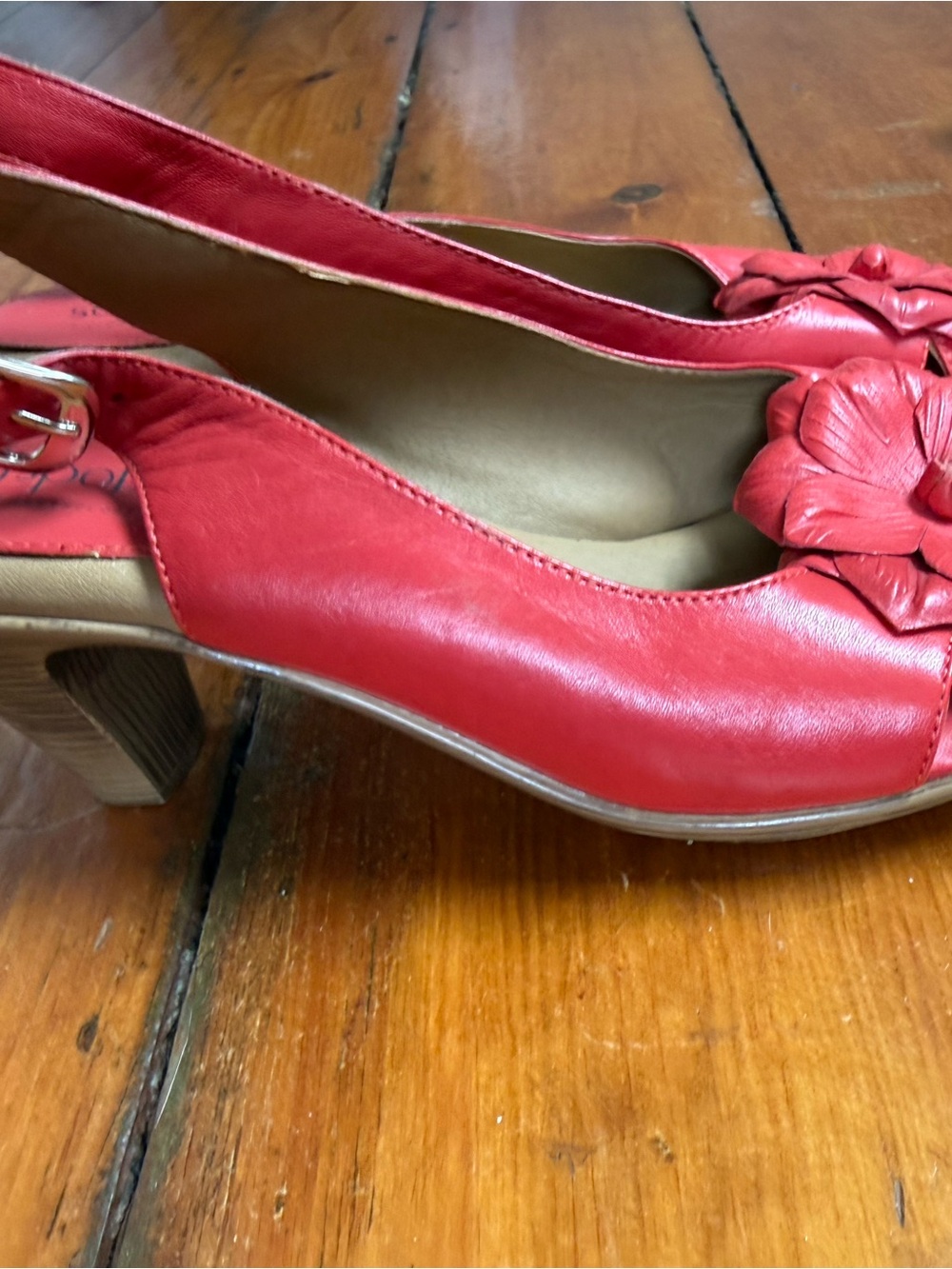 Softspots Red Floral Accent Slingback Heels - Women
